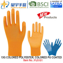 13G Цветные полиэфирные оболочки Цветные PU с покрытием Перчатки (PU5101) с CE, En388, En420, рабочие перчатки